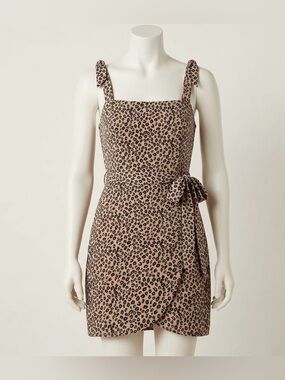 Women’s Trixxi Brown Leopard Animal Print Wrap Around Short Dress Size Large